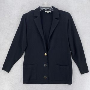 St John Santana Knit Blazer Sweater Womens Size P Three Button Shoulder Pads‎